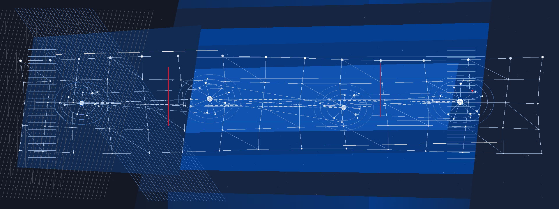 Four clusters of nodes strung along one dashed line over blue panels: You Go Media semantic SEO and content strategy