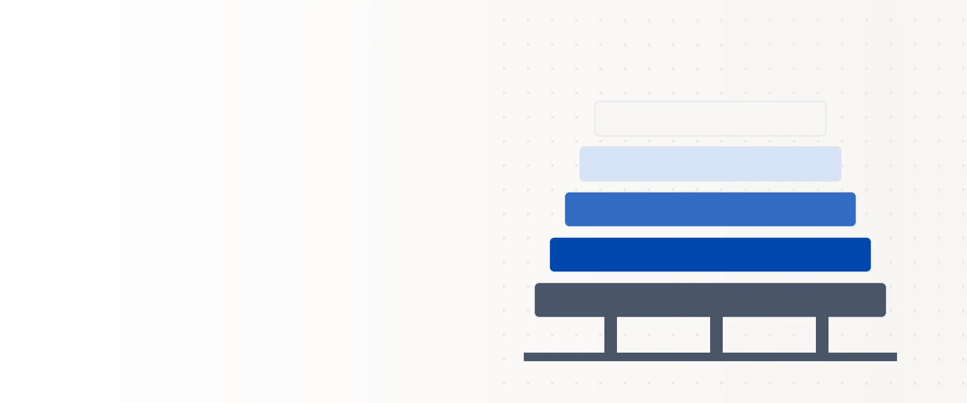 Abstract illustration of stacked layers in blue and slate resting on server-style supports