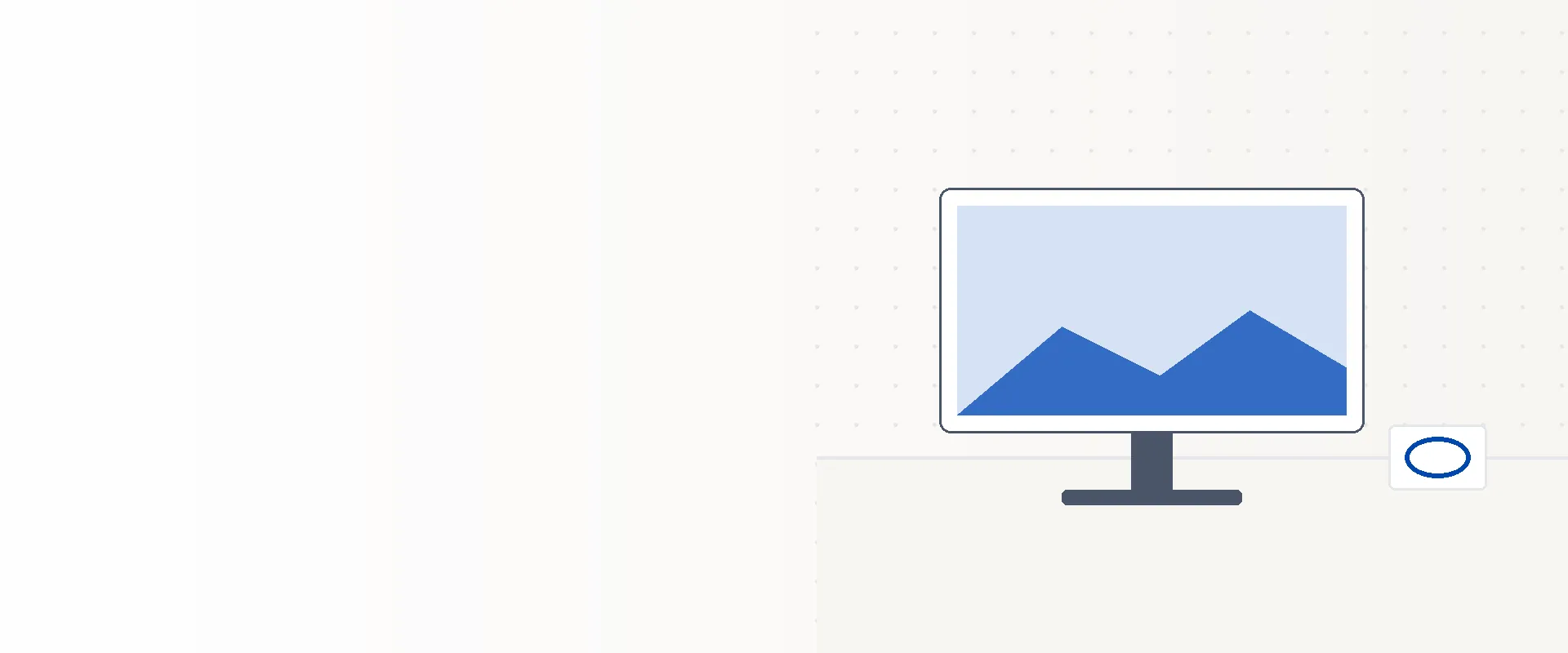 Monitor on a light desk showing a simple blue prairie horizon illustration